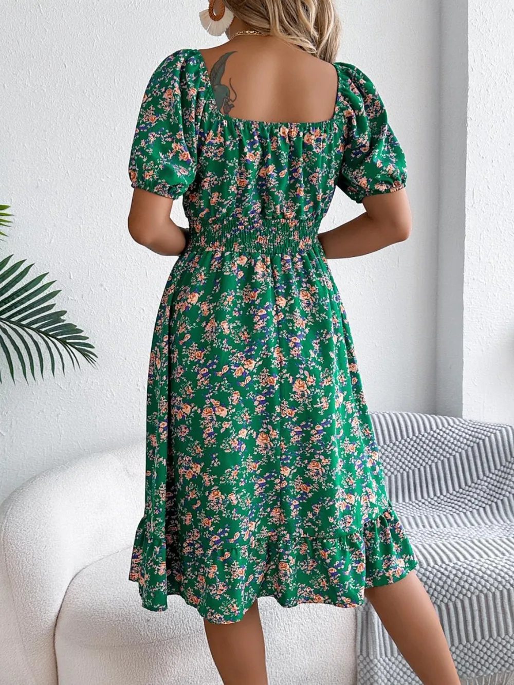 Ruffled Hem Floral Puff Sleeve Dress, image 5