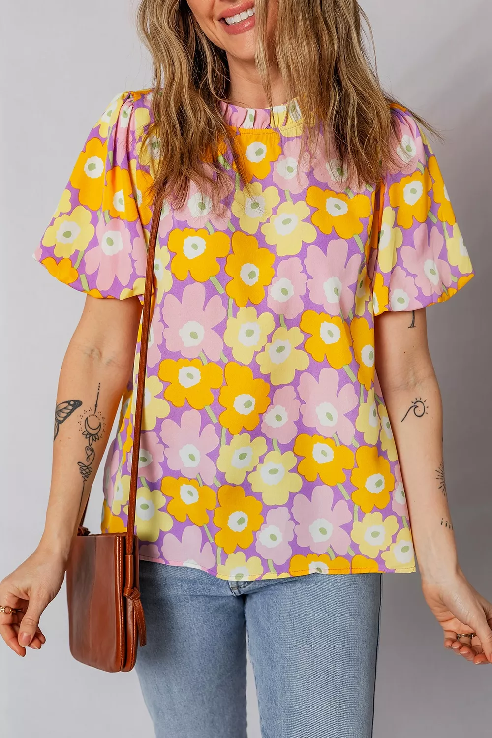 Floral Print Puff Sleeve Blouse, image 3