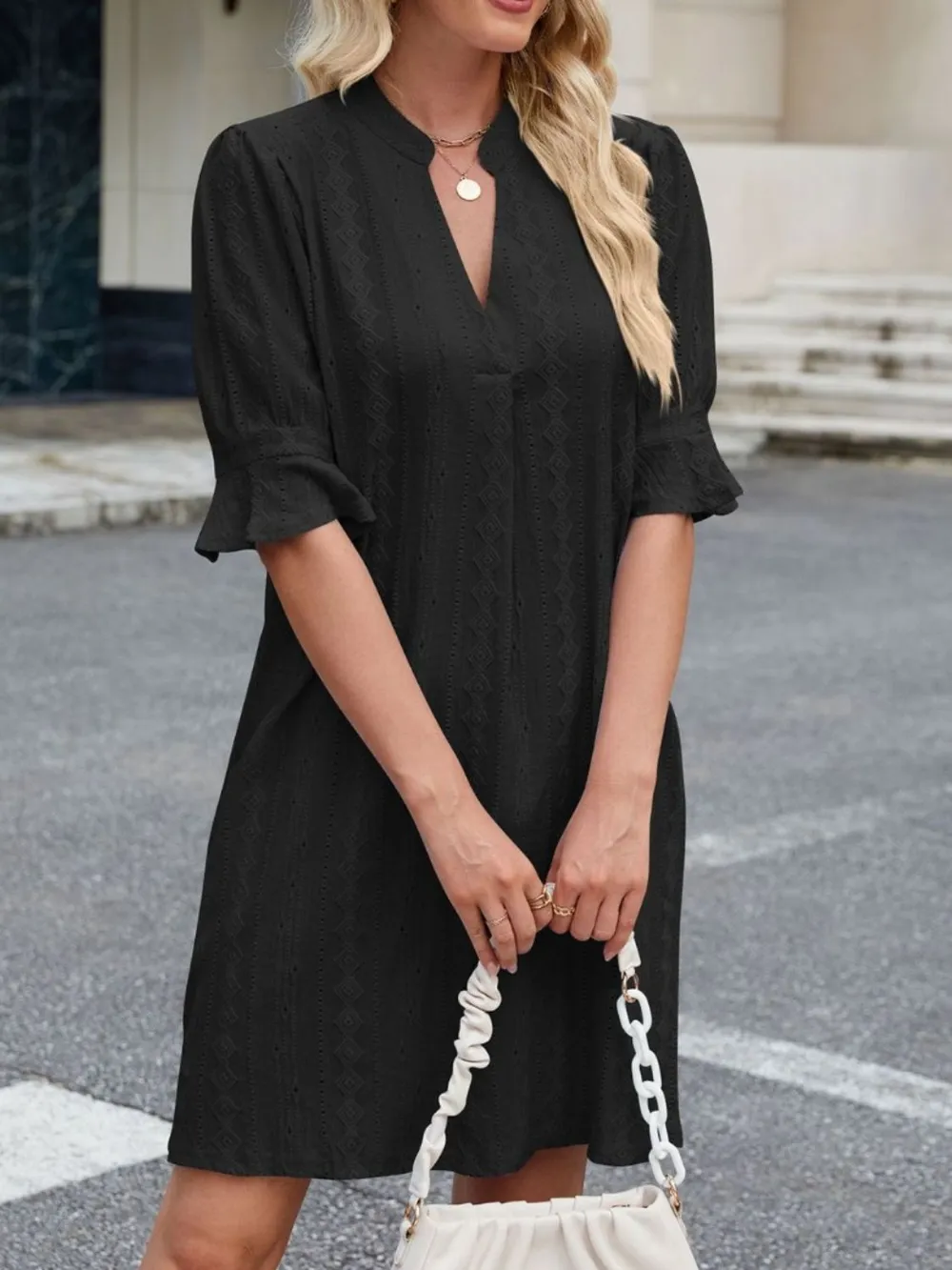 Eyelet Flounce Sleeve Mini Dress, image 4