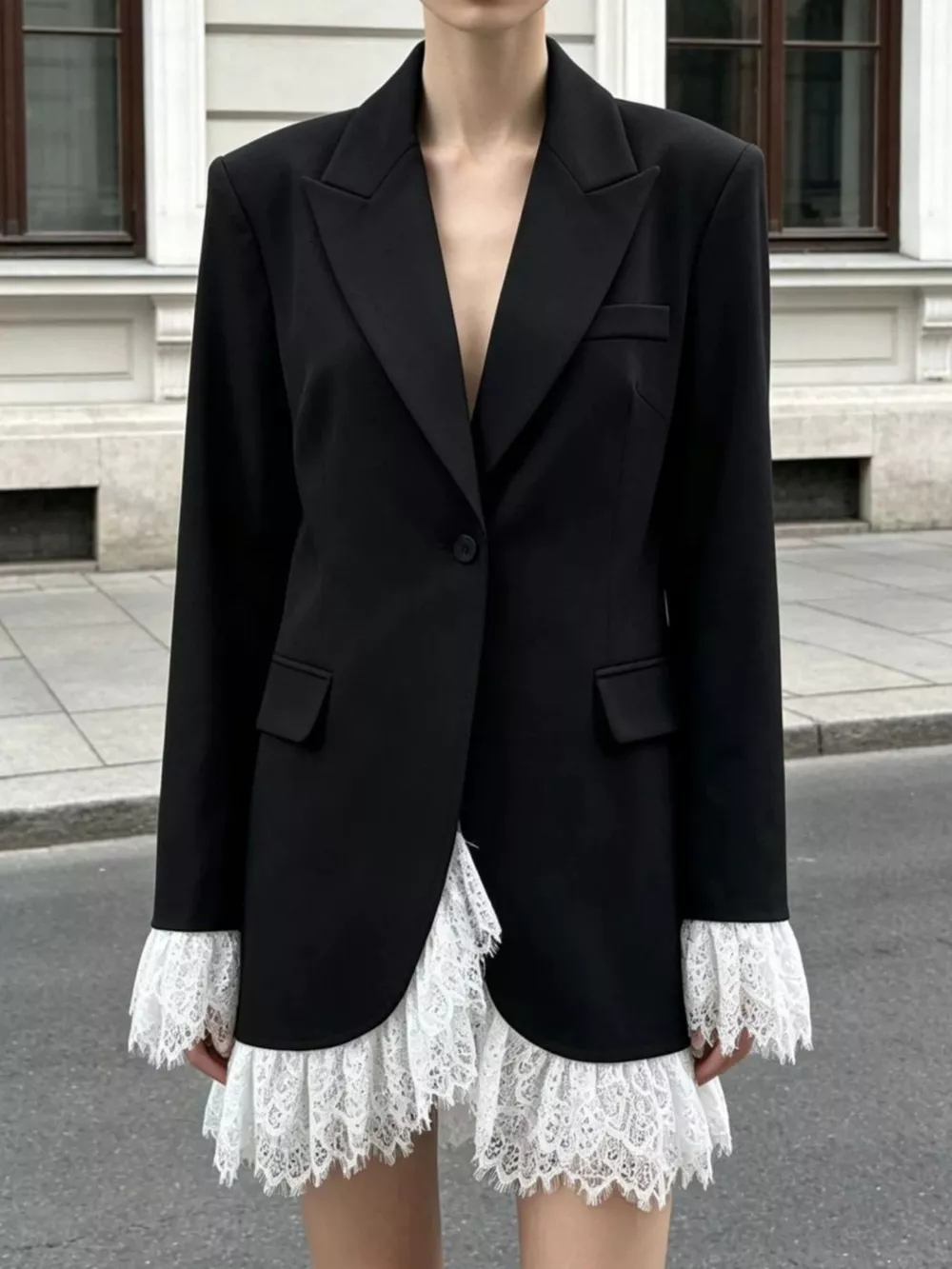 Lace Hem One Button Blazer, image 3