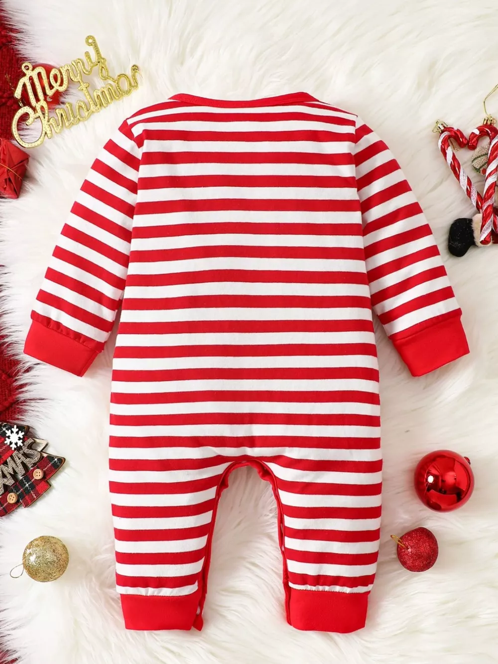 Children's Christmas Santa Striped Snapped Legs Jumpsuit, image 2