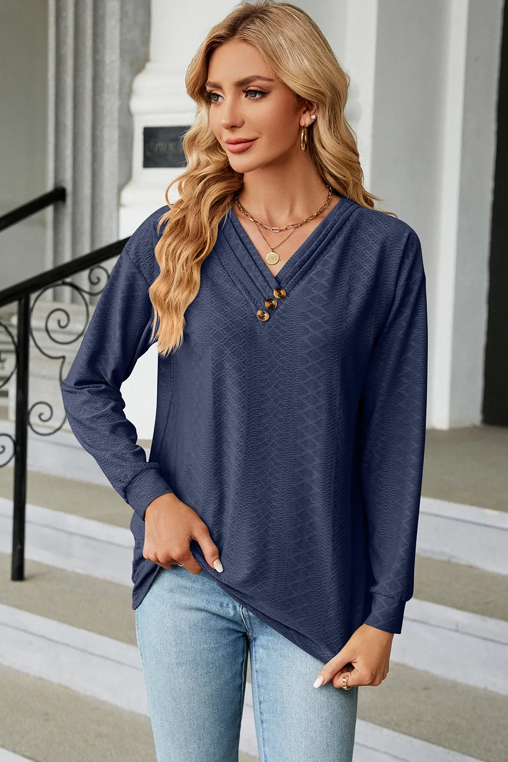 V-Neck Long Sleeve T-Shirt, image 2