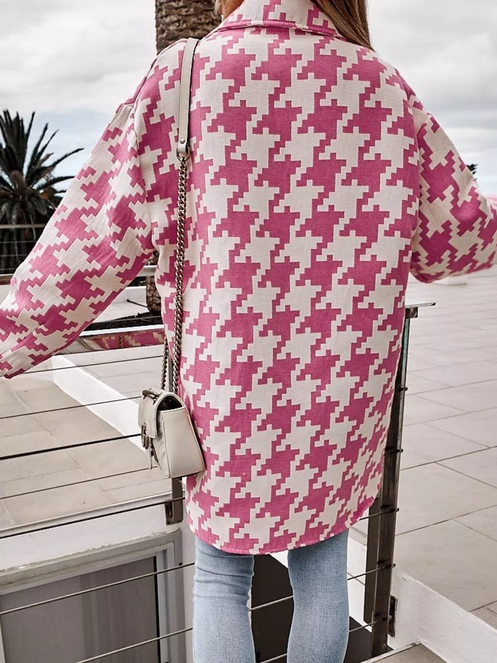 Houndstooth Button Up Long Sleeve Outerwear, image 7