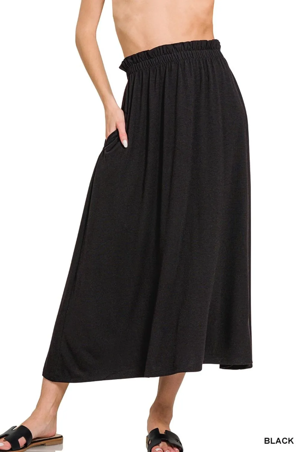 Paperbag Waist Midi Skirt With Pockets, image 2