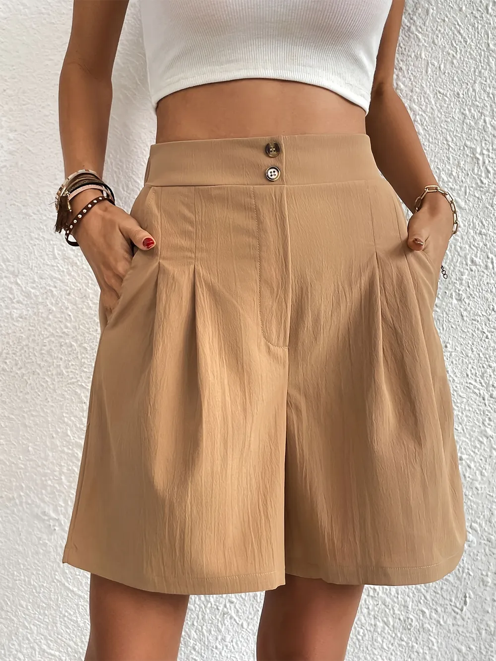 Pocketed Half Elastic Waist Shorts, image 9