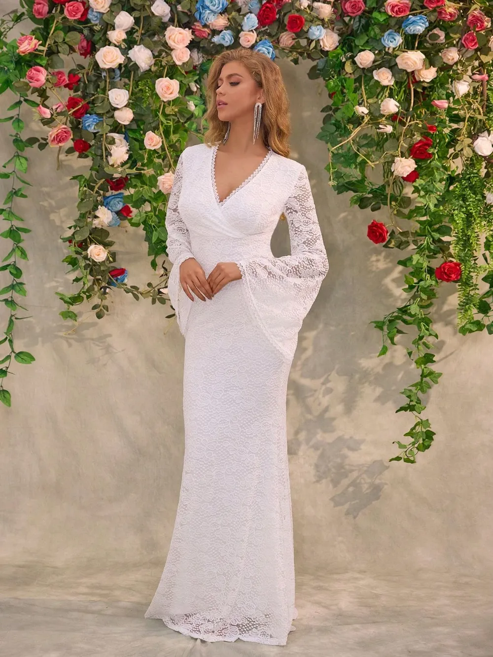 Lace Surplice Flare Sleeve Maxi Dress, image 2