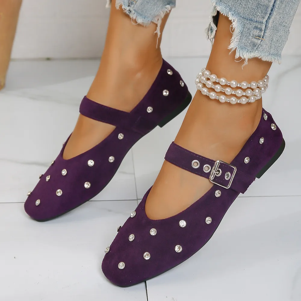 Rhinestone Buckle Flat Mary Jane Loafers, image 5