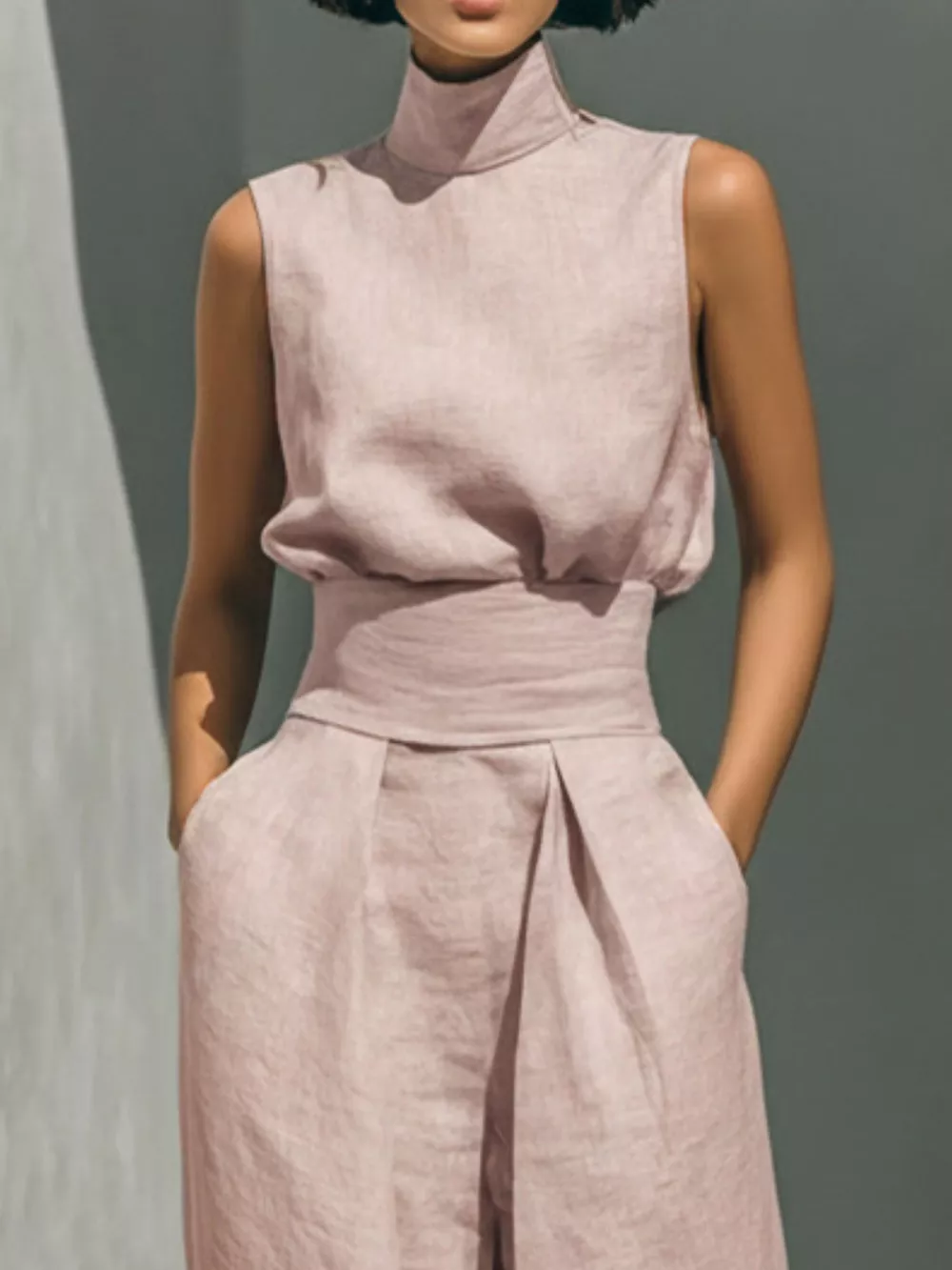 Full Size Turtleneck Sleeveless Top and Wide Leg Pants Set Plus Size, image 9