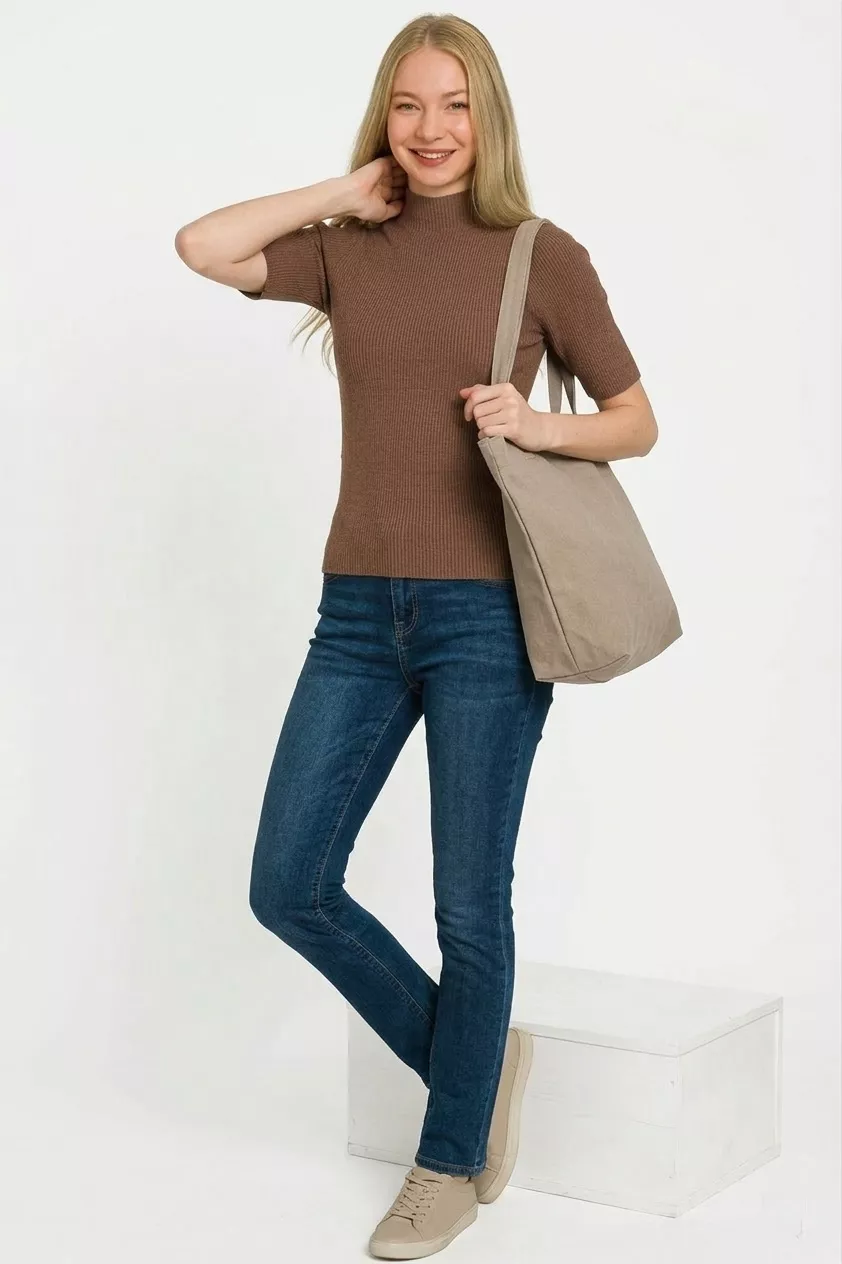 Viscose Ribbed Mock Neck Sweater, image 2
