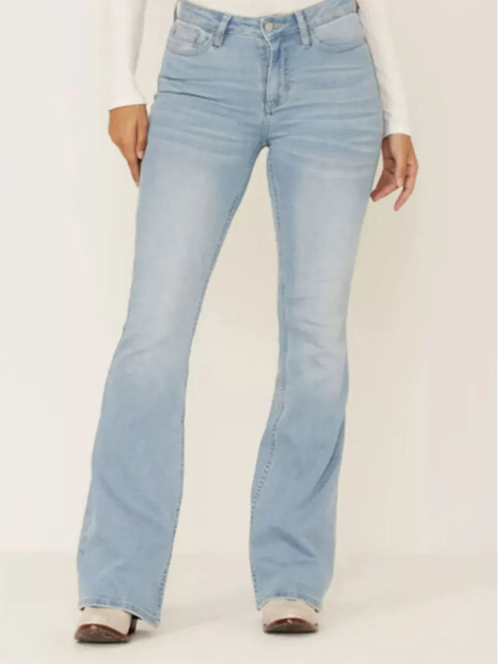 Full Size Wash Flare Jeans with Pockets Plus Size, image 4