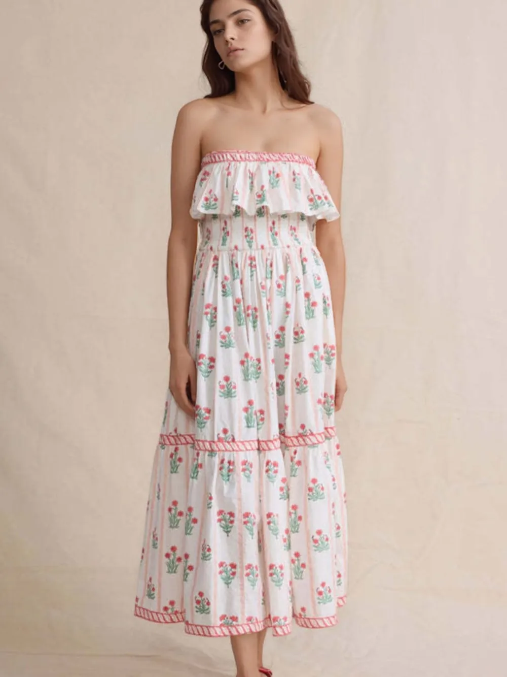 Floral Strapless Ruffle Dress, image 2