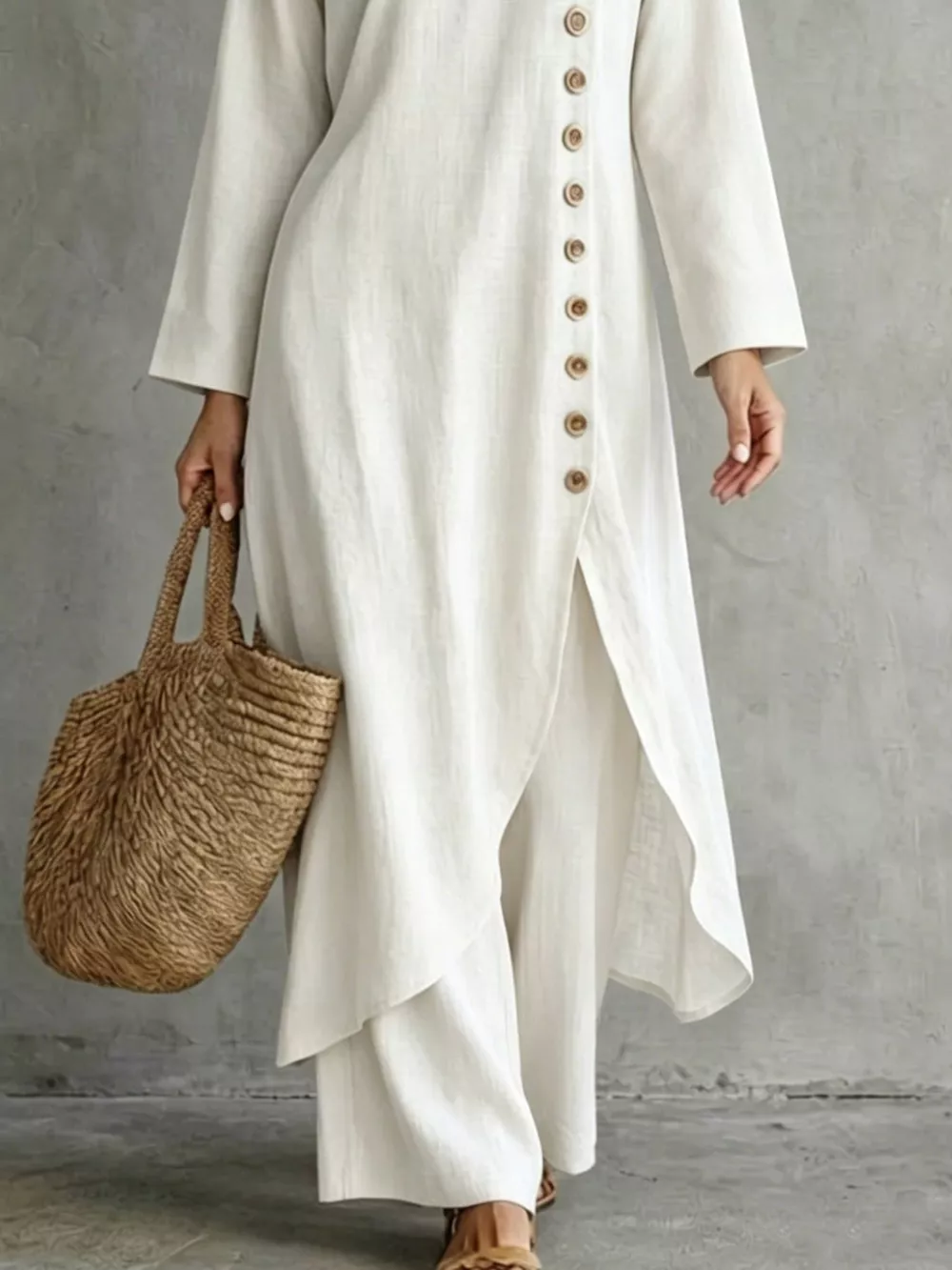 Full Size Side-Buttoned Longline Top and Pants Set Plus Size, image 2