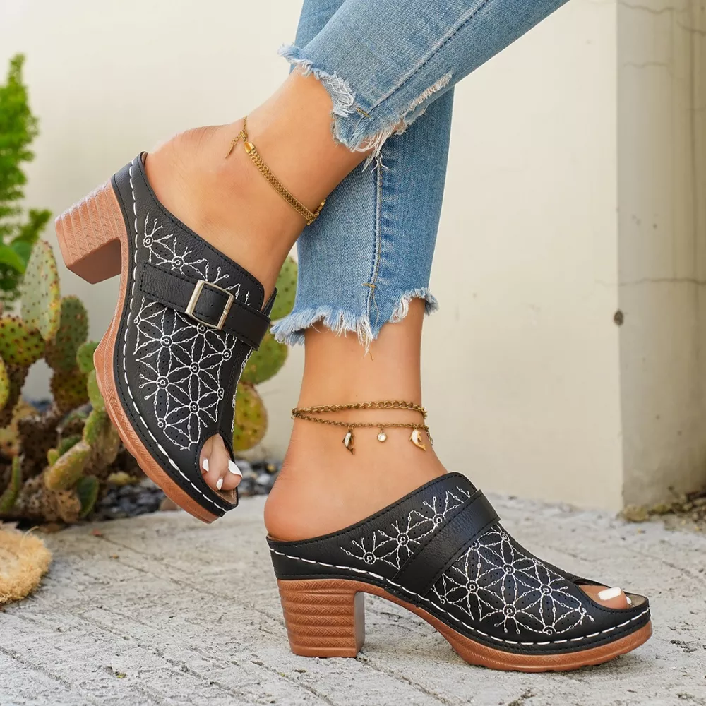 Buckle Decor Block Heel Sandals, image 7
