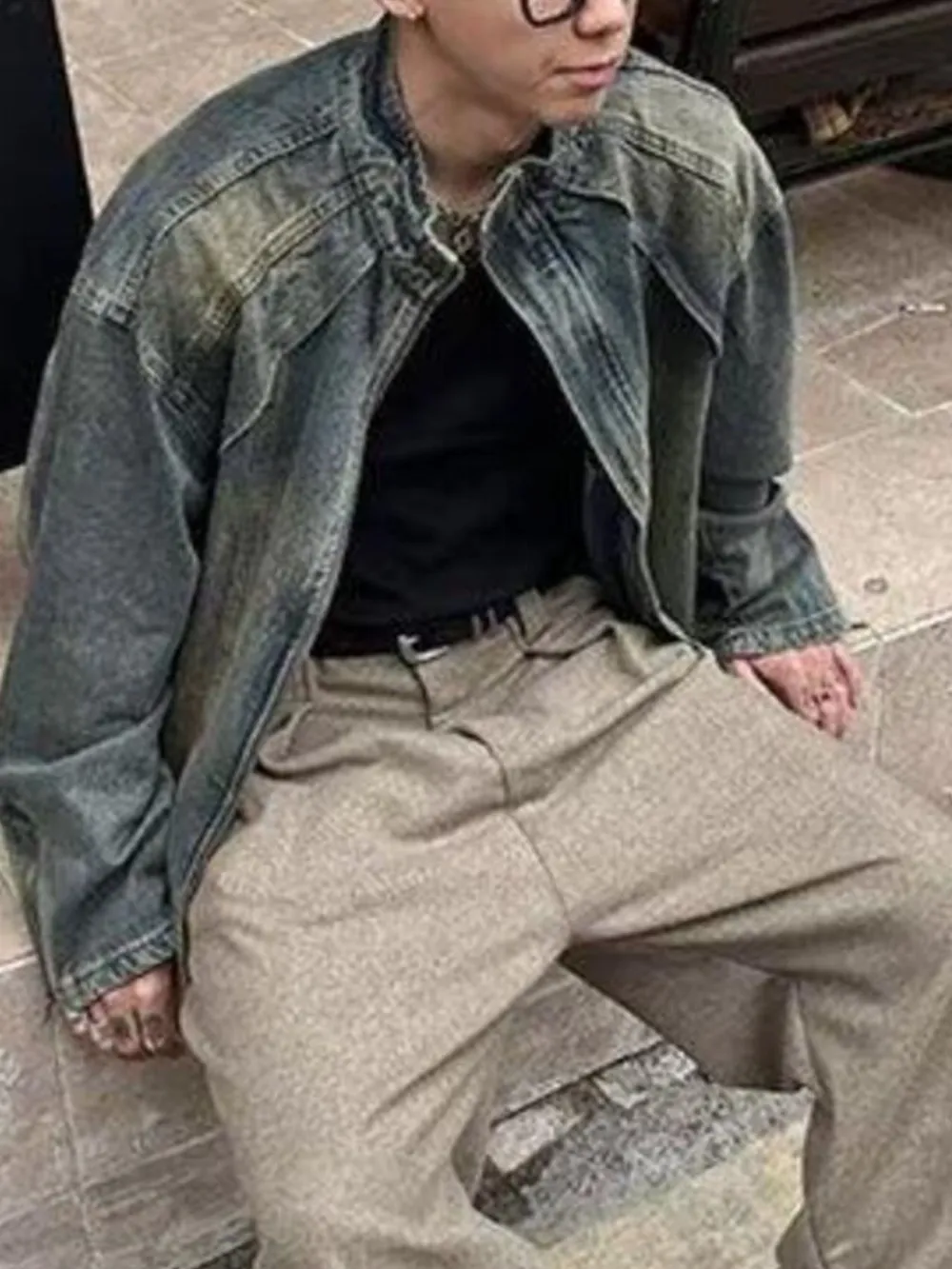 Men's Vintage Washed Denim Jacket with Classic Collar, image 5