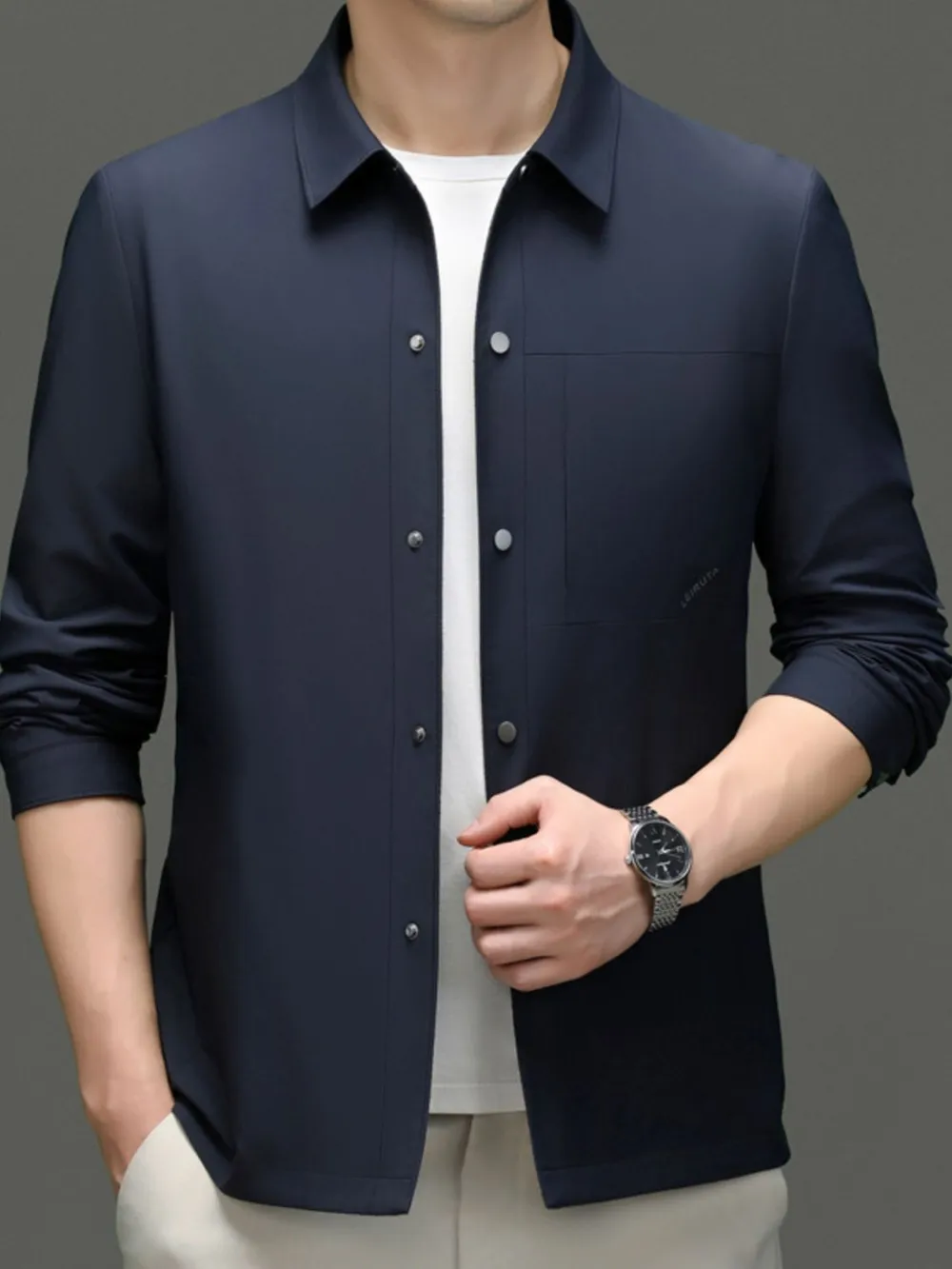 Men's Plus Size Snap Down Long Sleeve Jacket