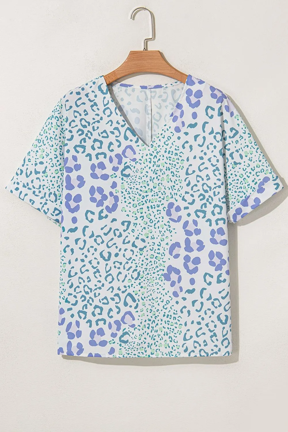 Leopard Print V Neck Short Sleeve Blouse, image 3