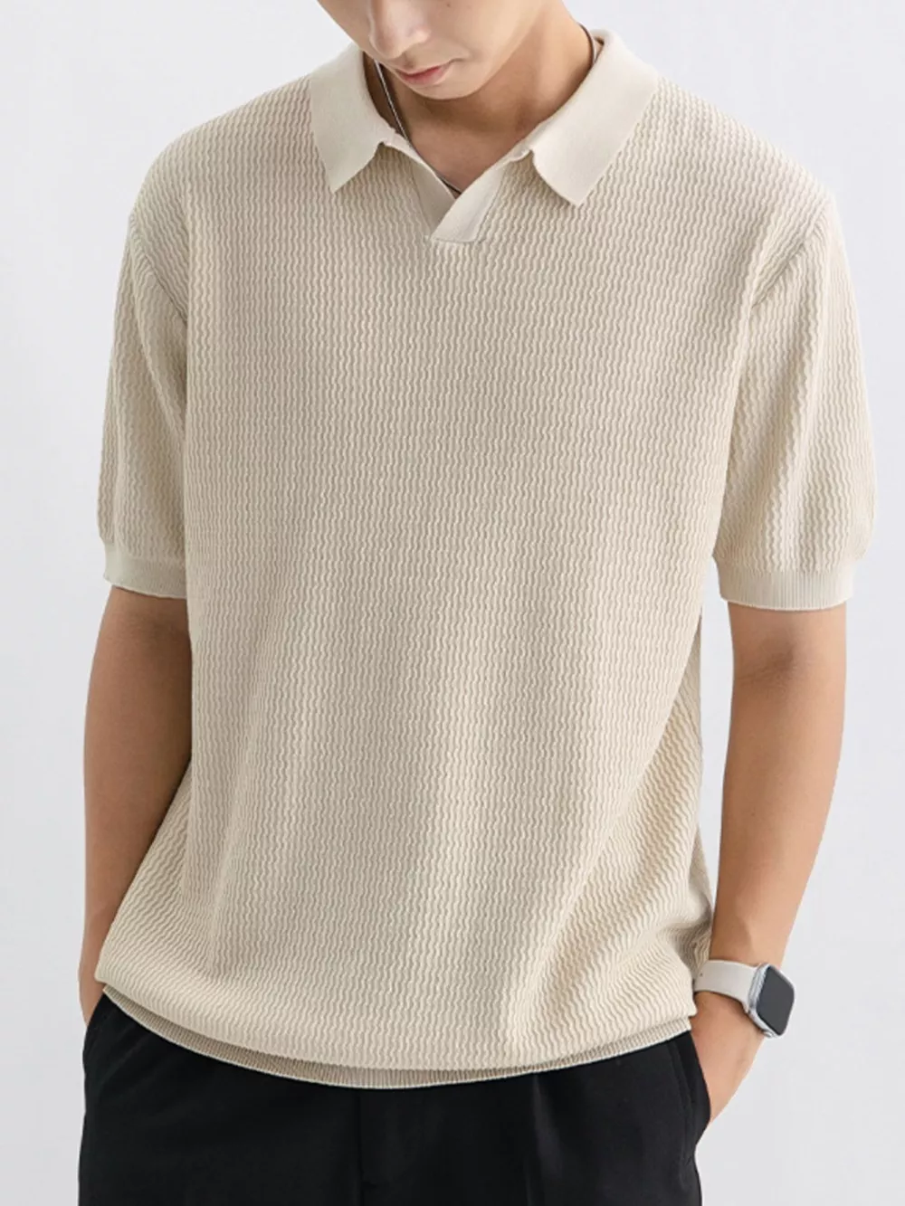 Men's Plus Size Textured Knit Short Sleeve Polo
