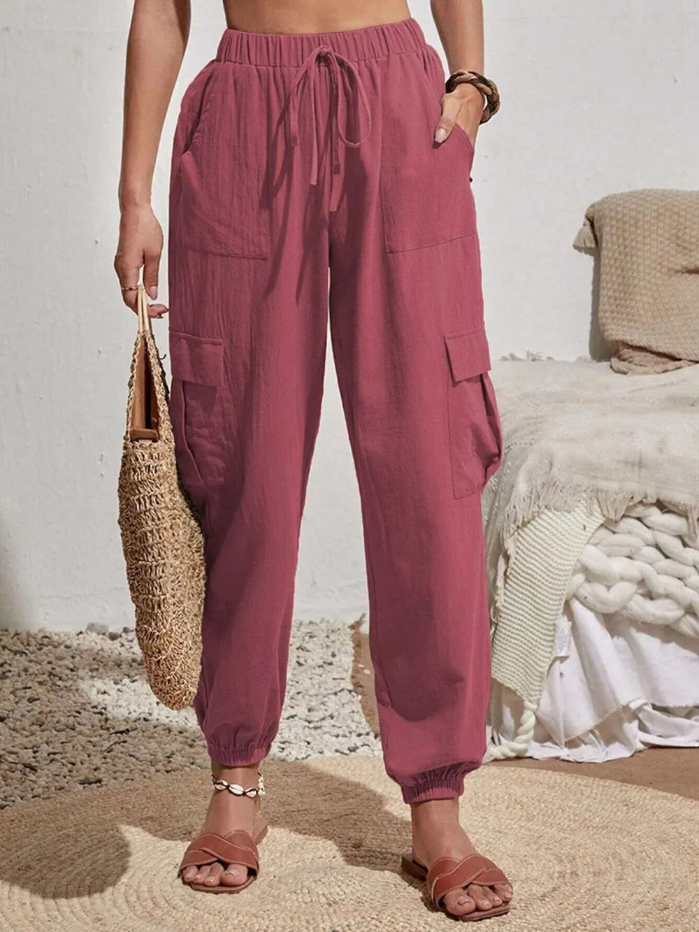 Drawstring Joggers with Cargo Pockets, image 7