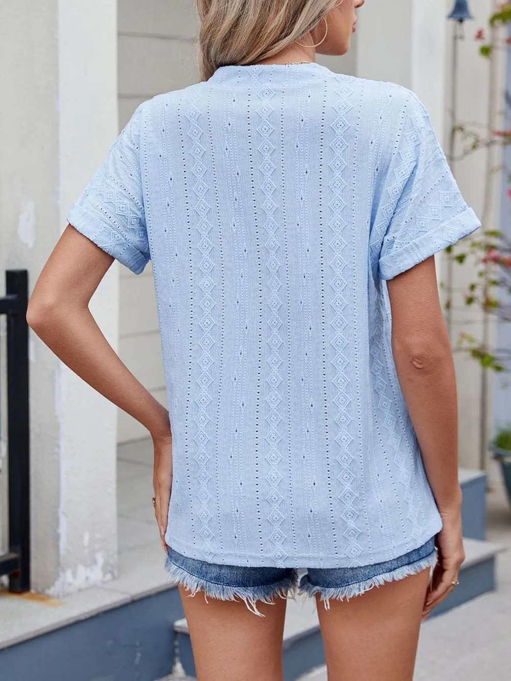 Eyelet Notched Short Sleeve Top, image 11