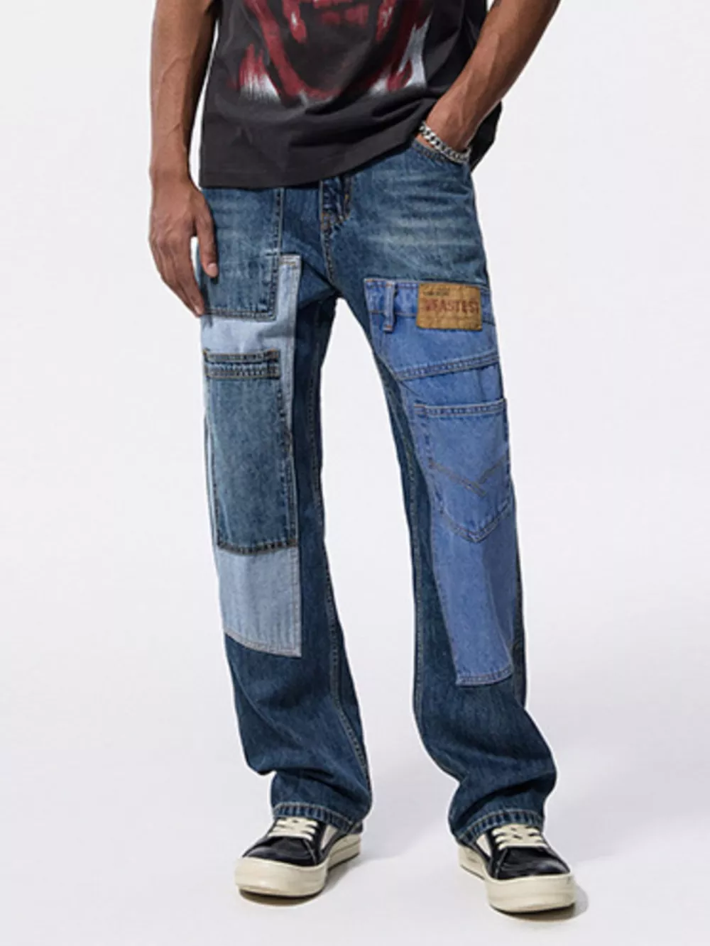 Men's Patchwork Relaxed Fit Jeans