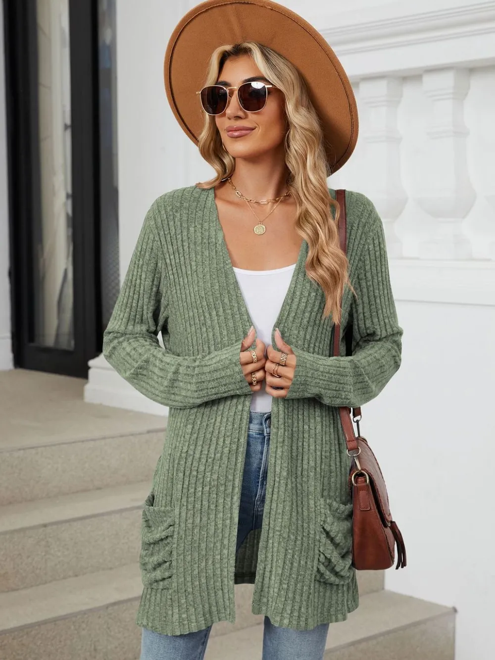 Pocketed Open Front Long Sleeve Cardigan, image 10