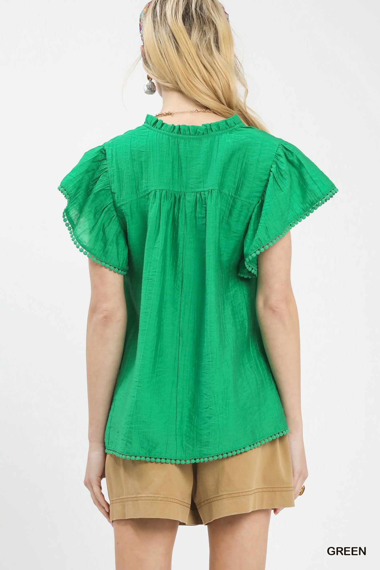 Flutter Sleeve Relaxed Top with Trim Detail, image 3
