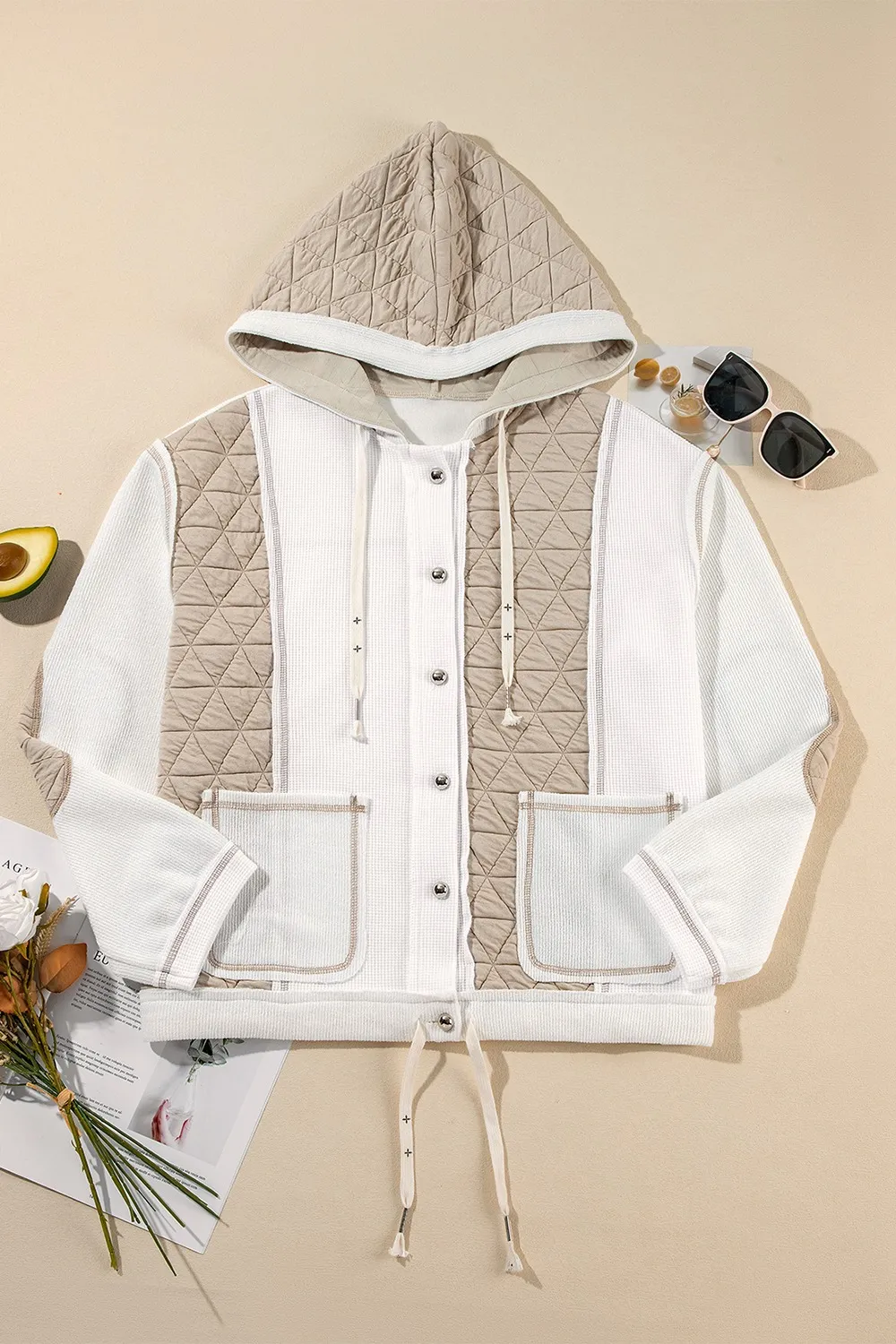 Drawstring Color Block Long Sleeve Jacket, image 2