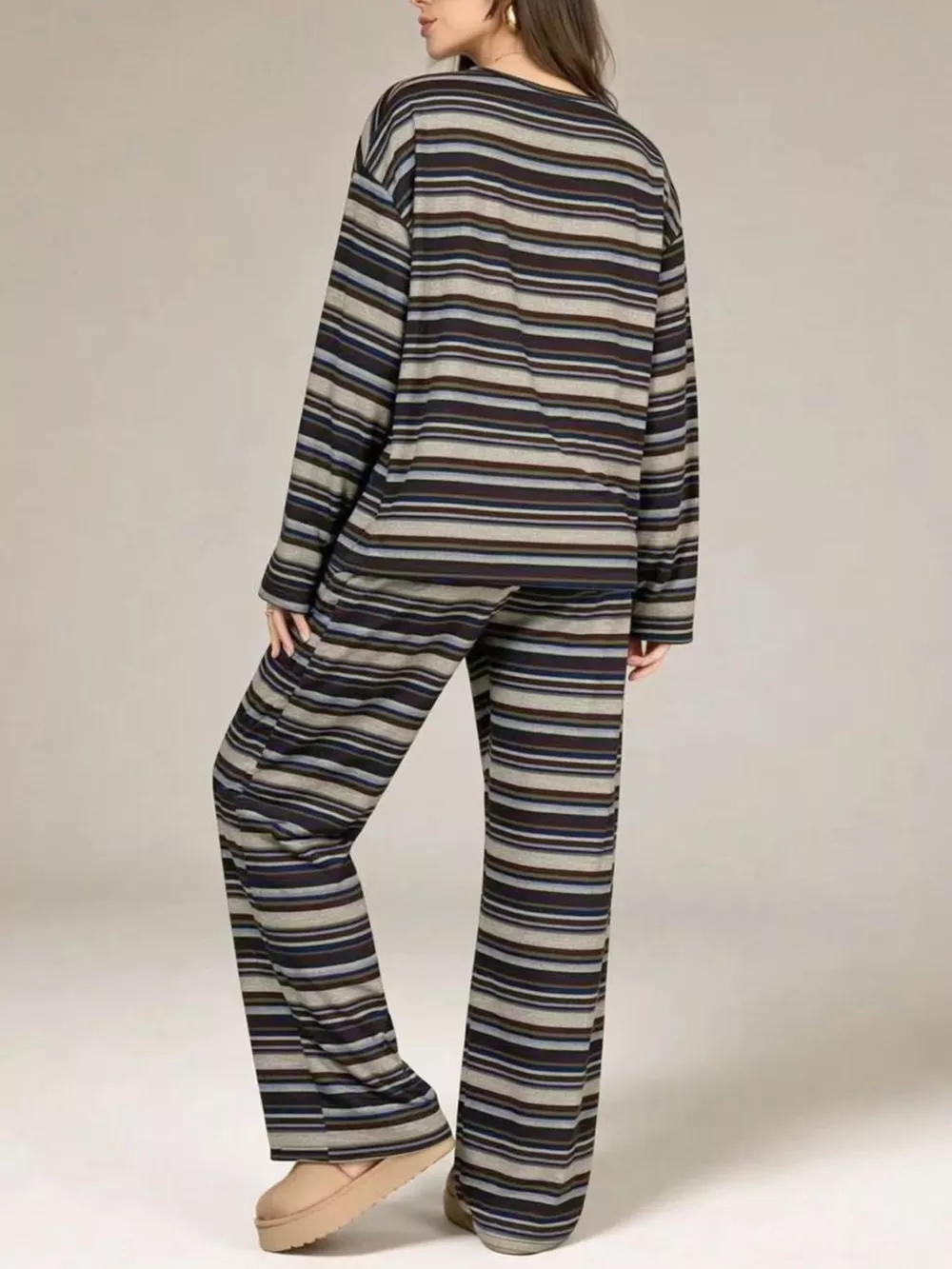 Striped Long-Sleeve Top and Wide-Leg Pants Set, image 7