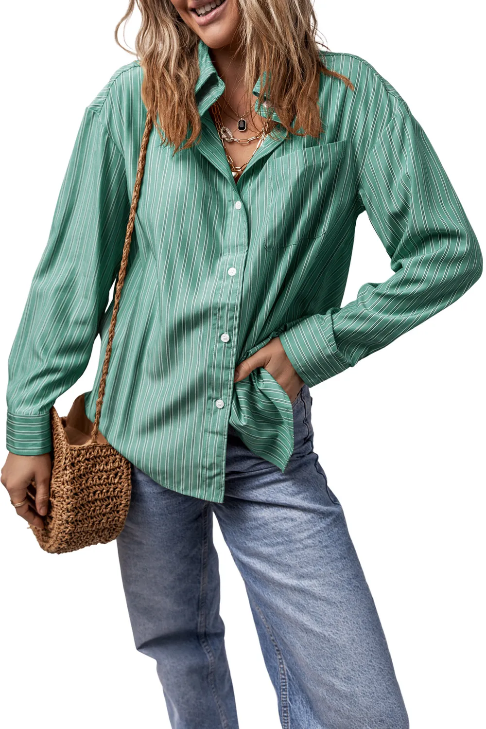 Striped Button Up Long Sleeve Shirt, image 8