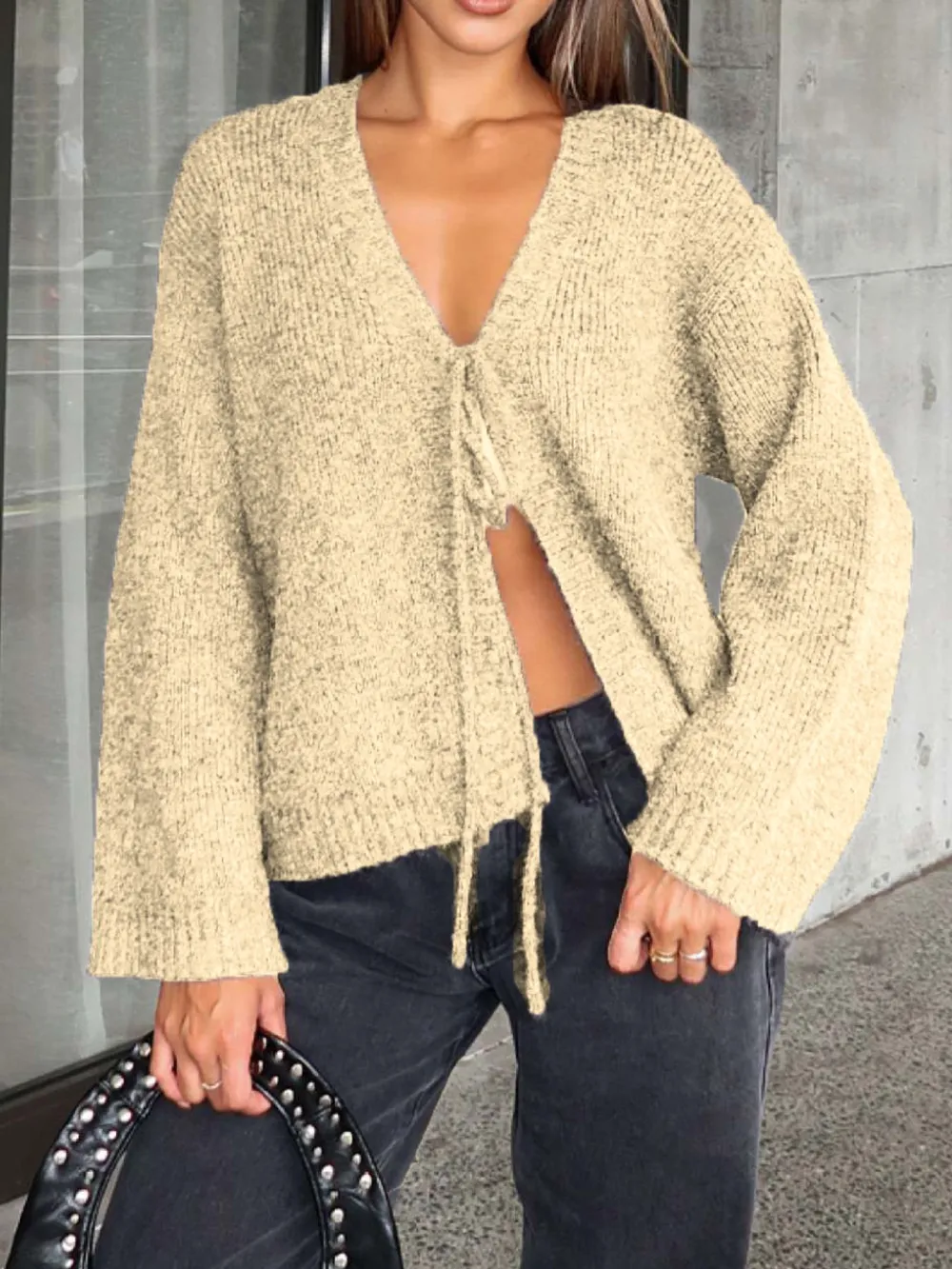 Open Front Tied Sweater Cardigan, image 7