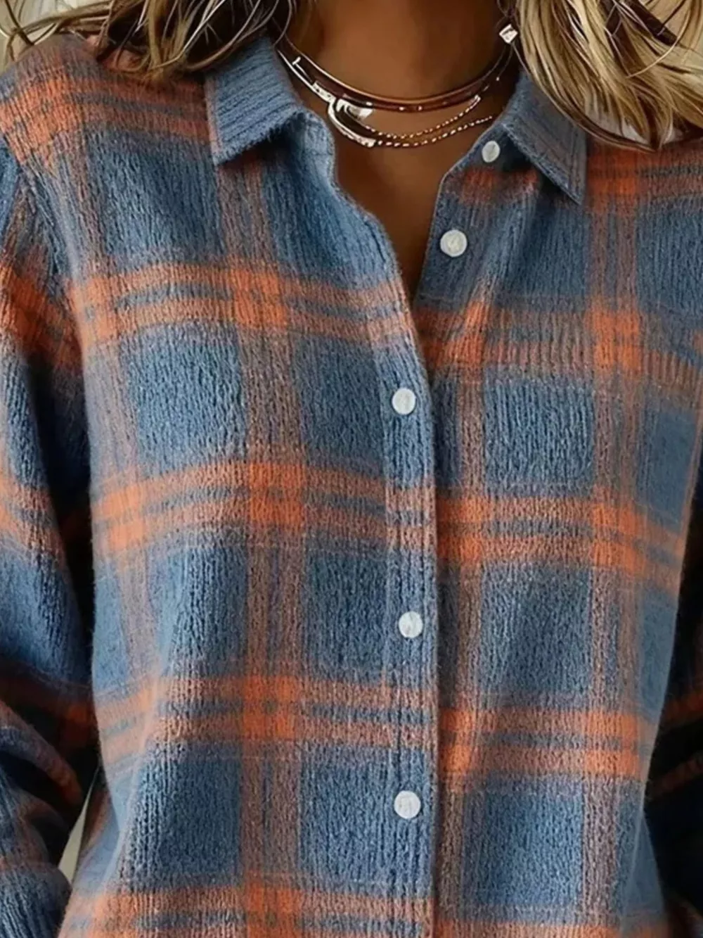 Full Size Plaid Button-Down Knit Cardigan Plus Size, image 2