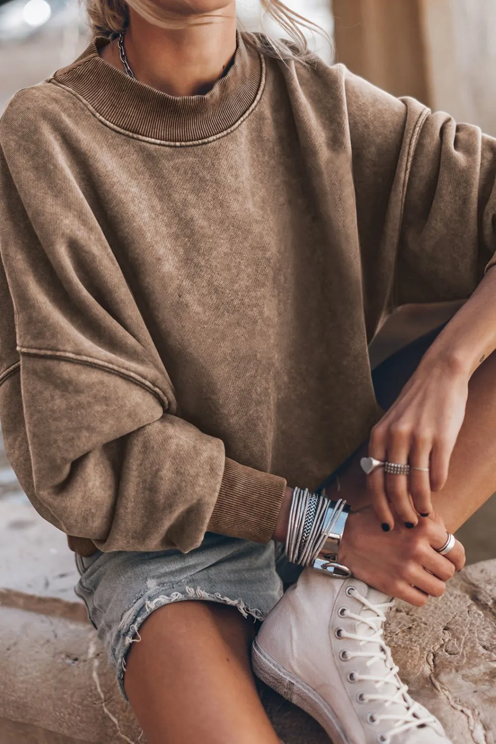 Mock Neck Dropped Shoulder Sweatshirt, image 3
