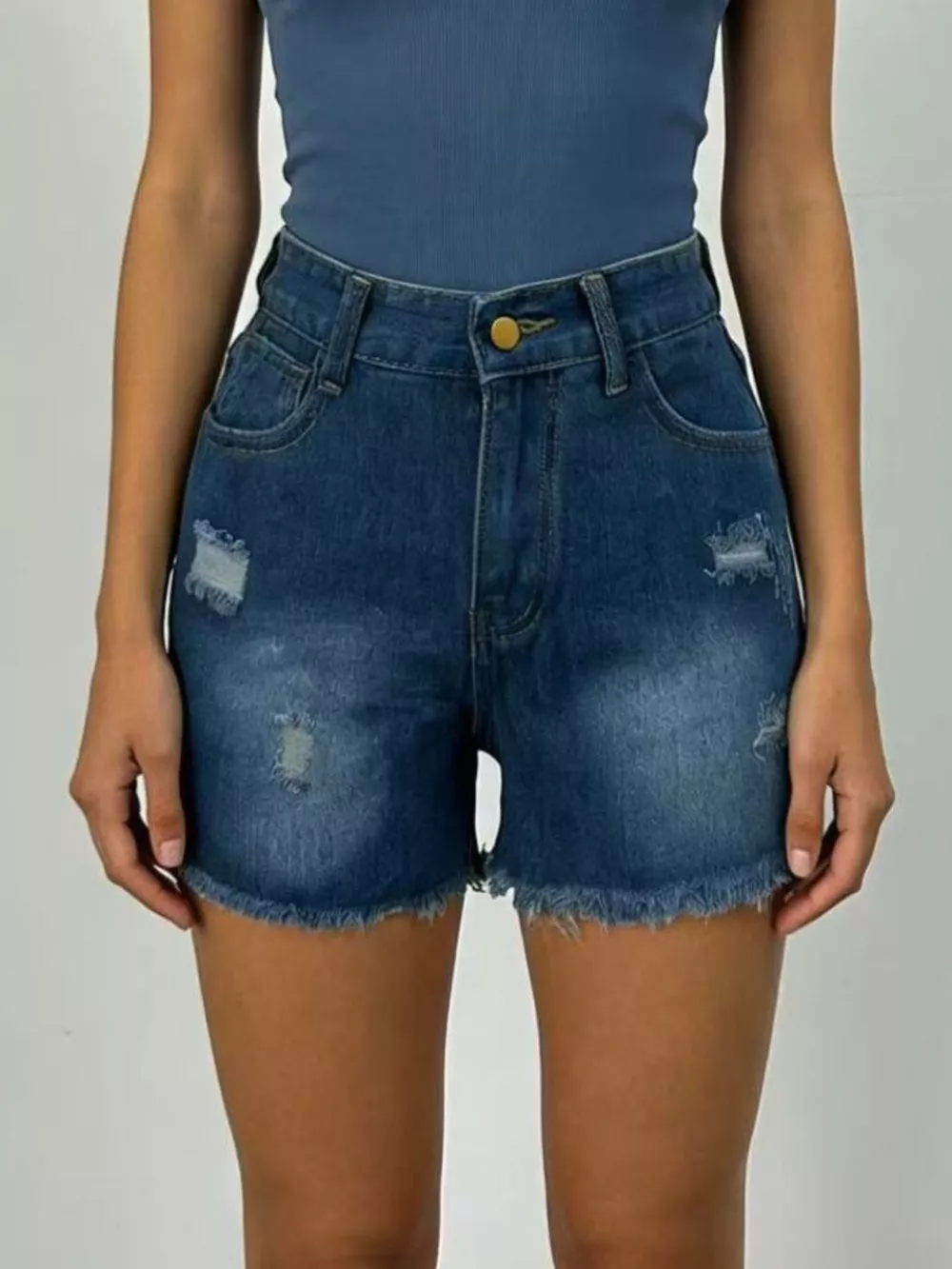 Distressed Frayed Hem Denim Shorts, image 3