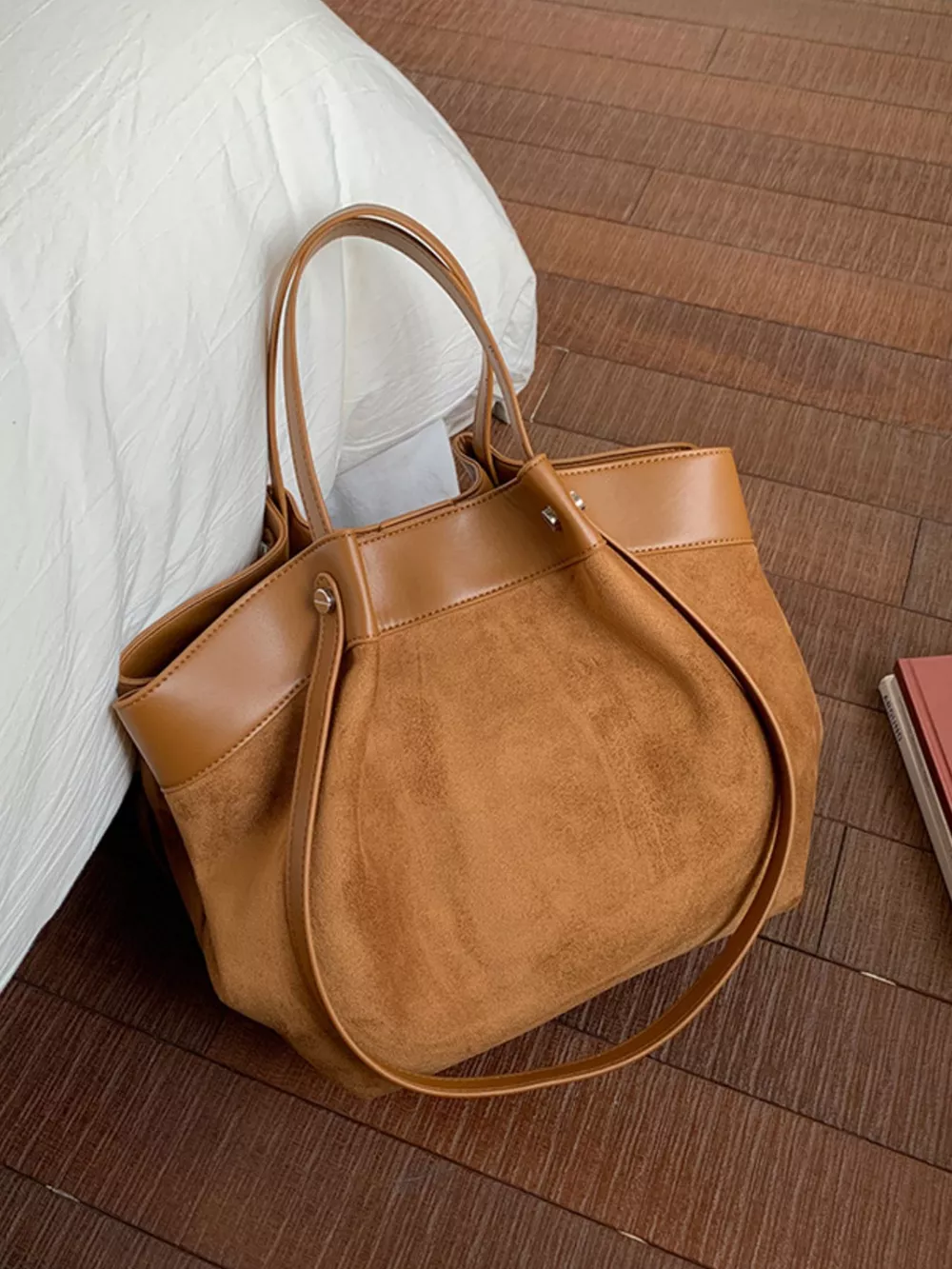 Suede and Leather Trim Shoulder Bag, image 2