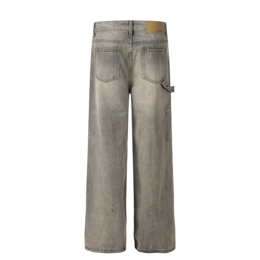 Men's Vintage Washed Cargo Pocket Wide-Leg Jeans, image 3