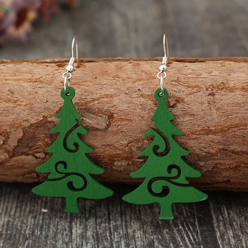 Christmas Tree Wooden Earrings, image 2