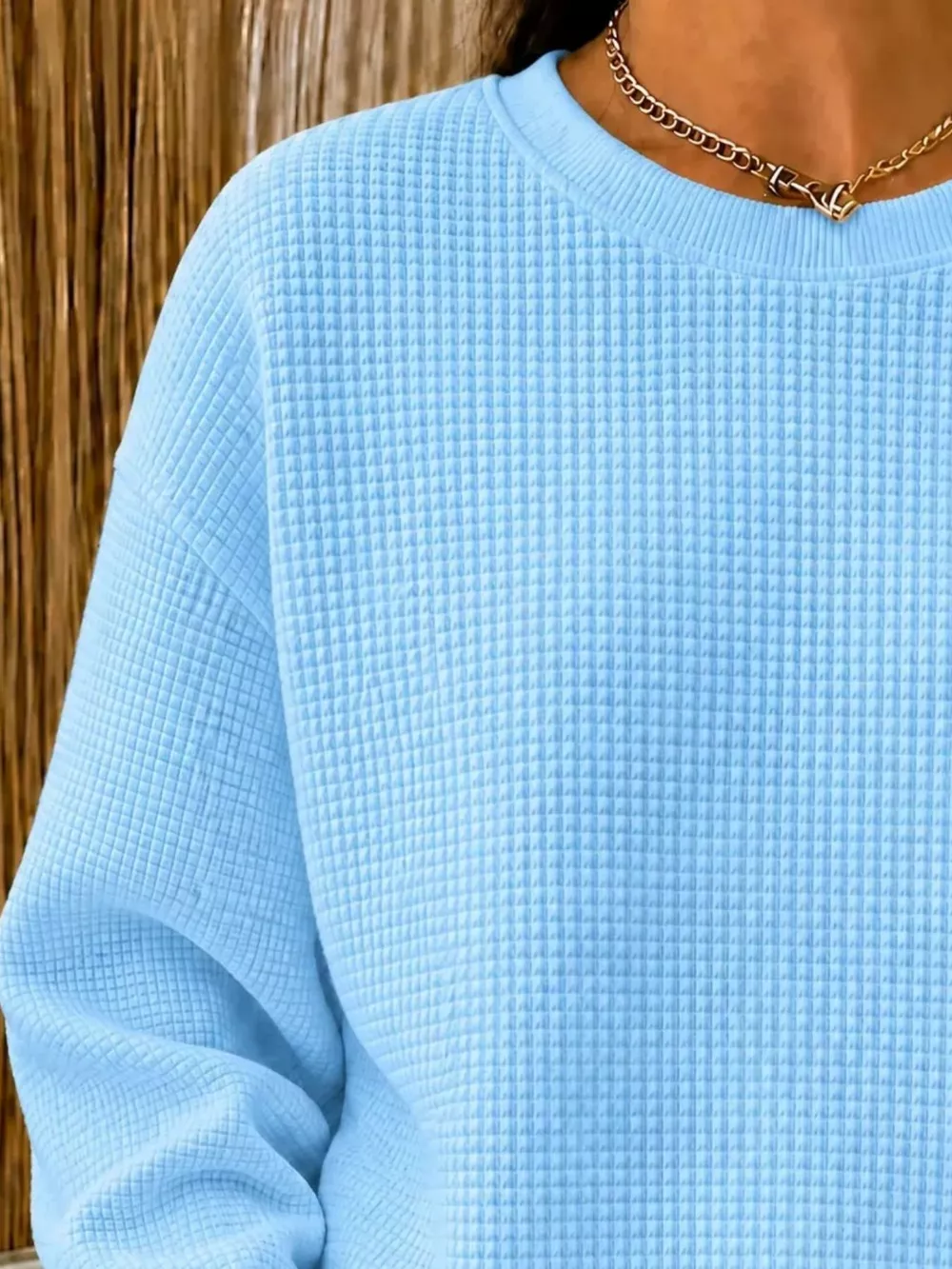 Full Size Waffle Knit Crewneck Sweatshirt Plus Size, image 4