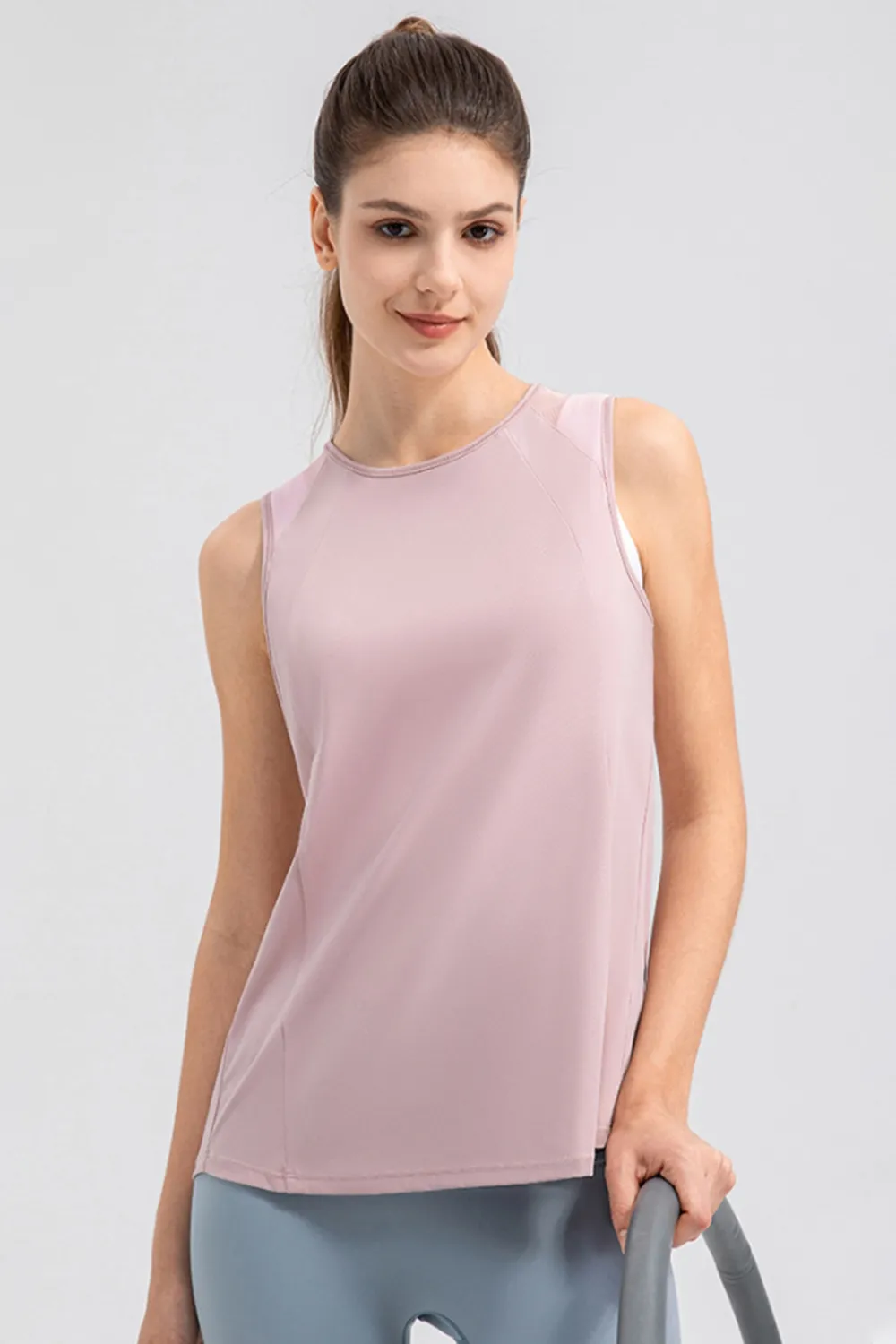 Round Neck Wide strap Active Tank, image 3