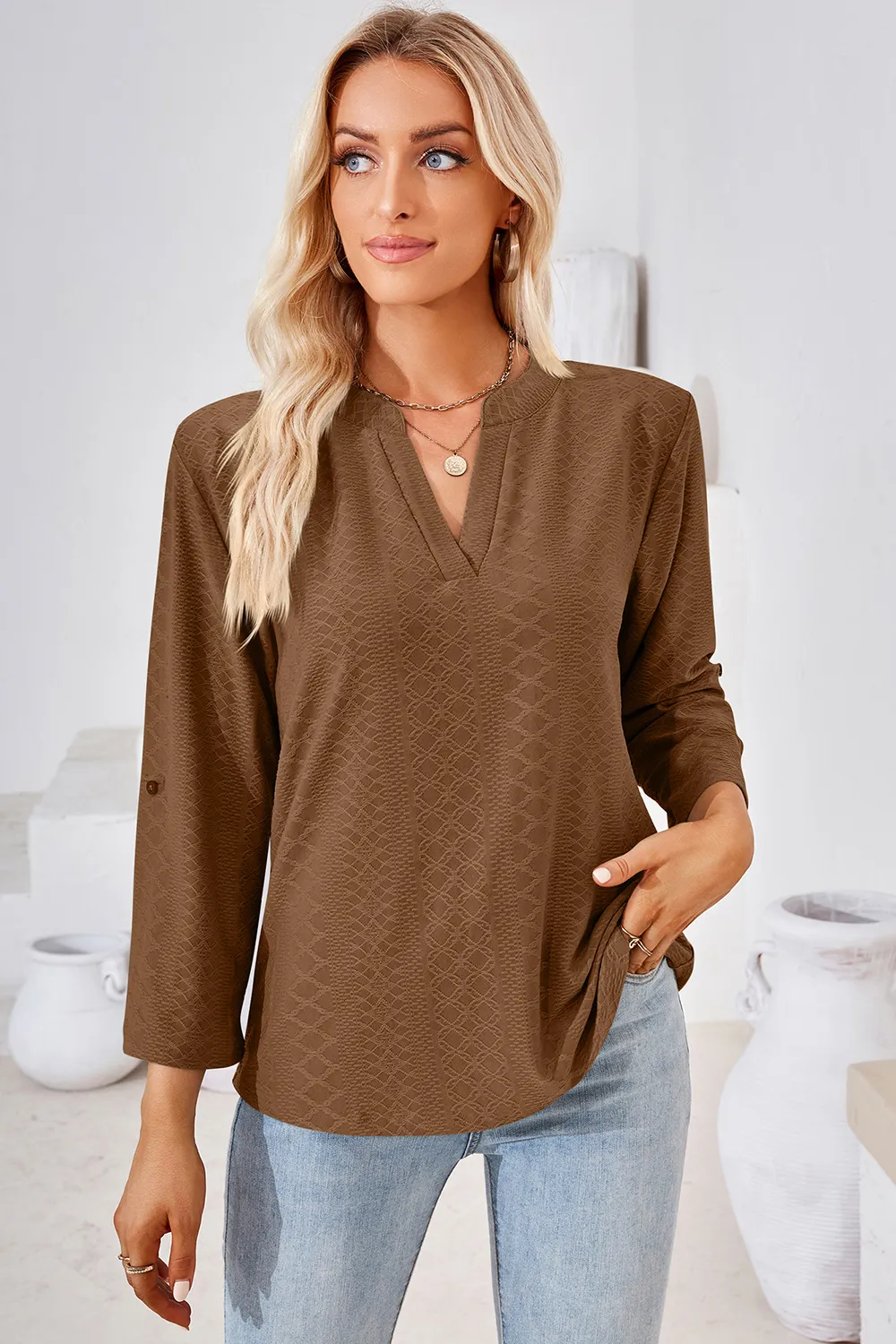 Notched Roll-Tab Sleeve T-Shirt, image 14
