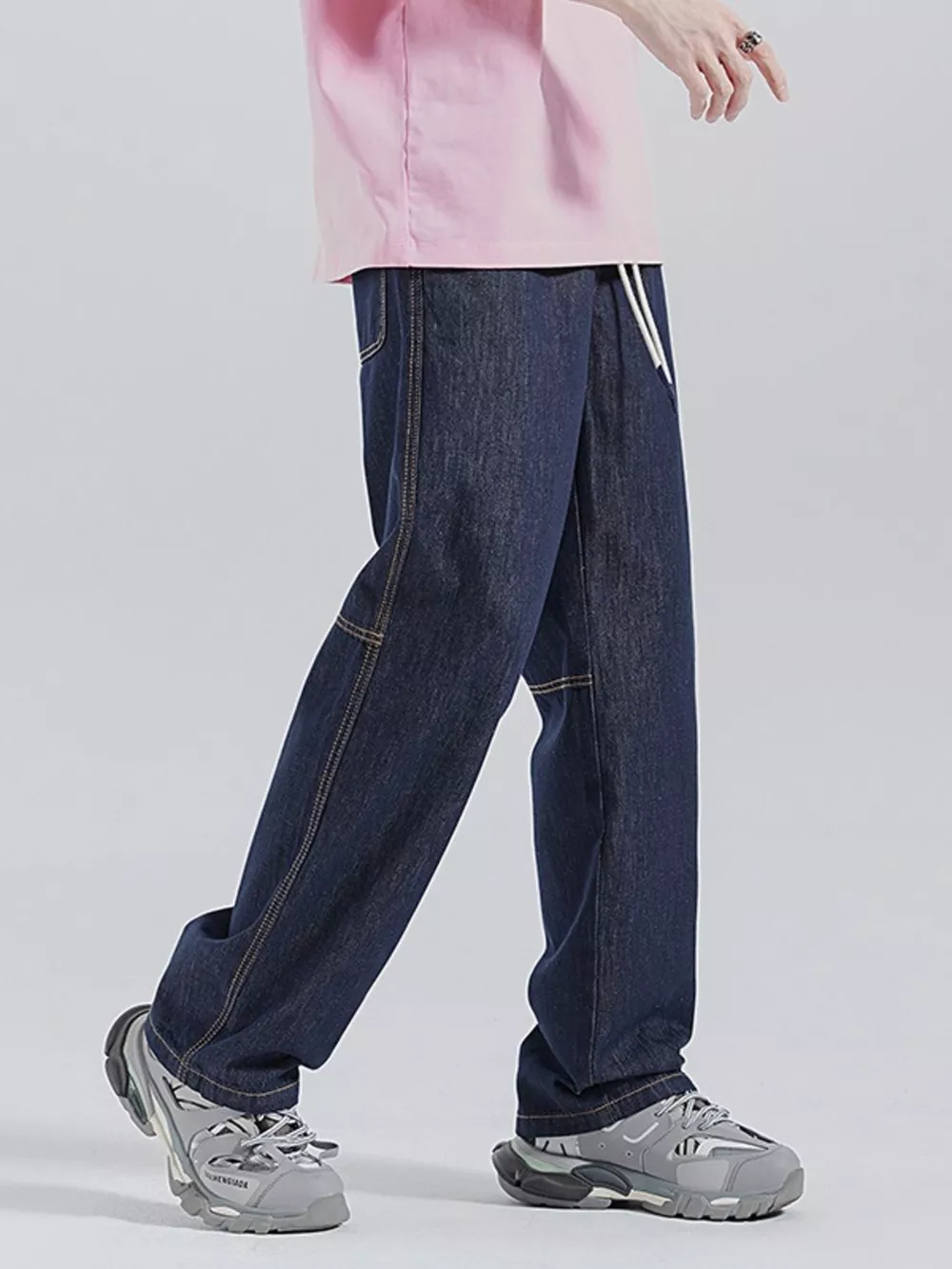 Men's Drawstring Washed Wide Leg Jeans, image 2
