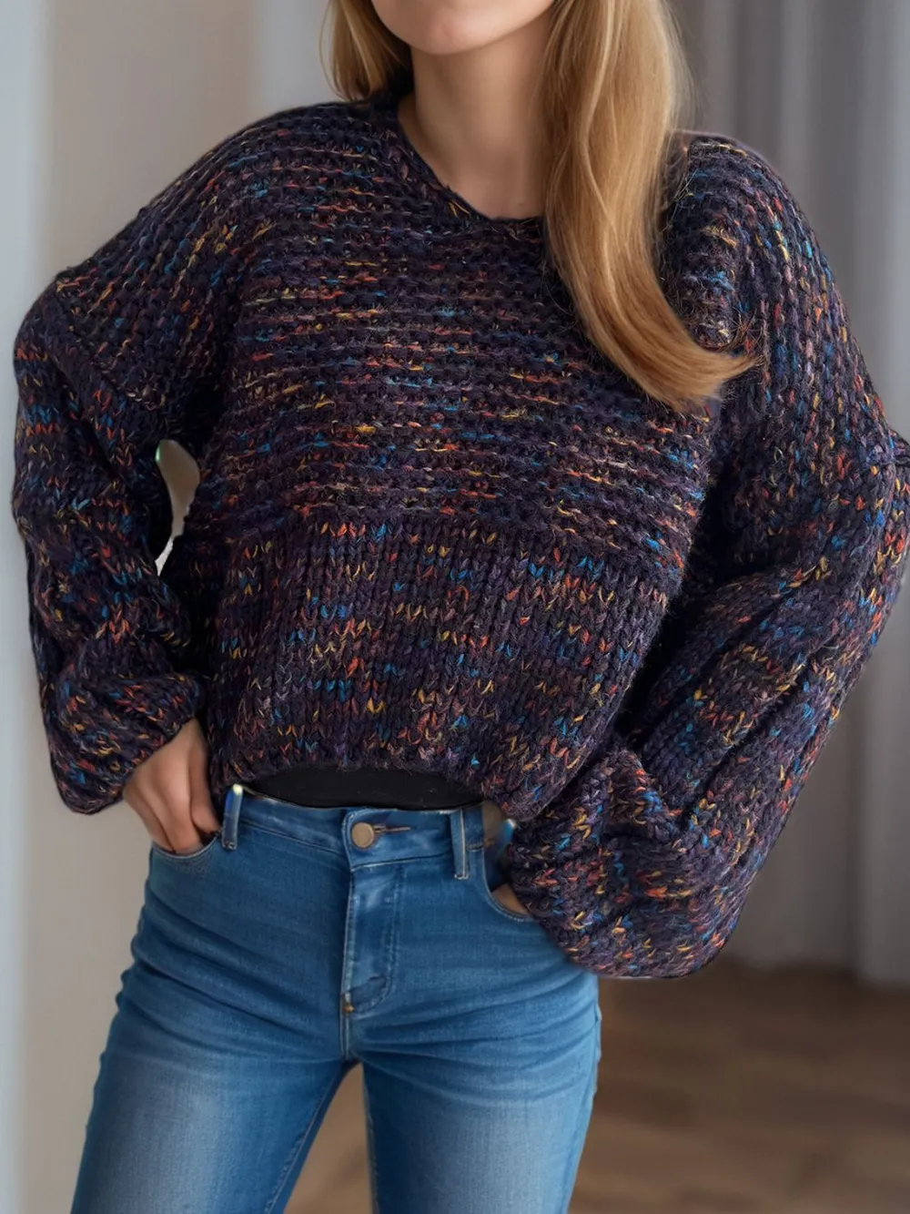 Dropped Shoulder Long Sleeve Sweater, image 3