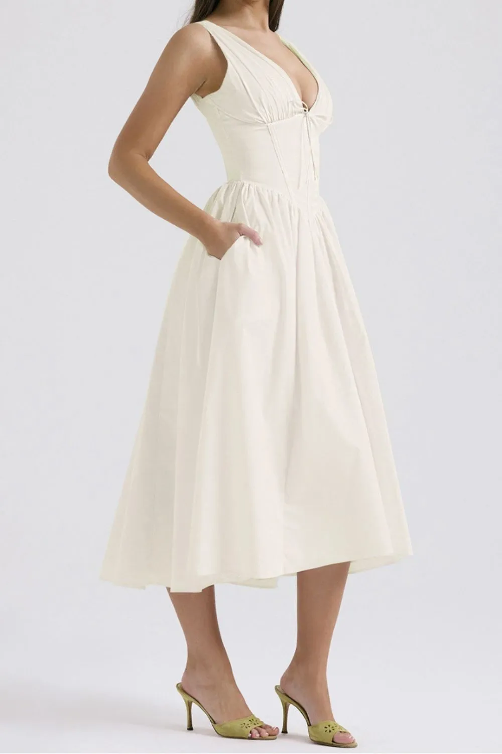 Ruched V-Neck Sleeveless Dress with Pockets, image 5