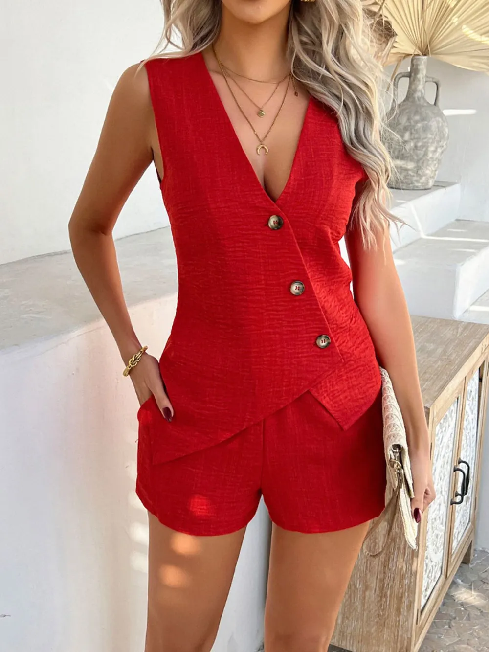 Button Down Sleeveless Top and Shorts Set, image 9