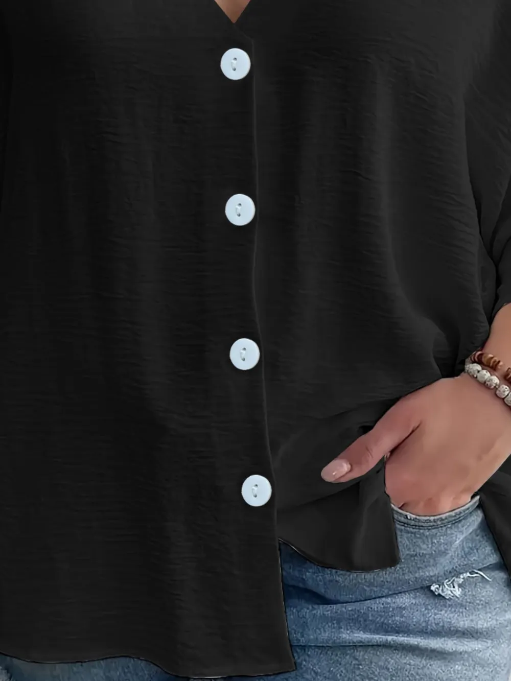 Full Size Casual V-Neck Button Down Relaxed Fit Blouse Plus Size, image 12