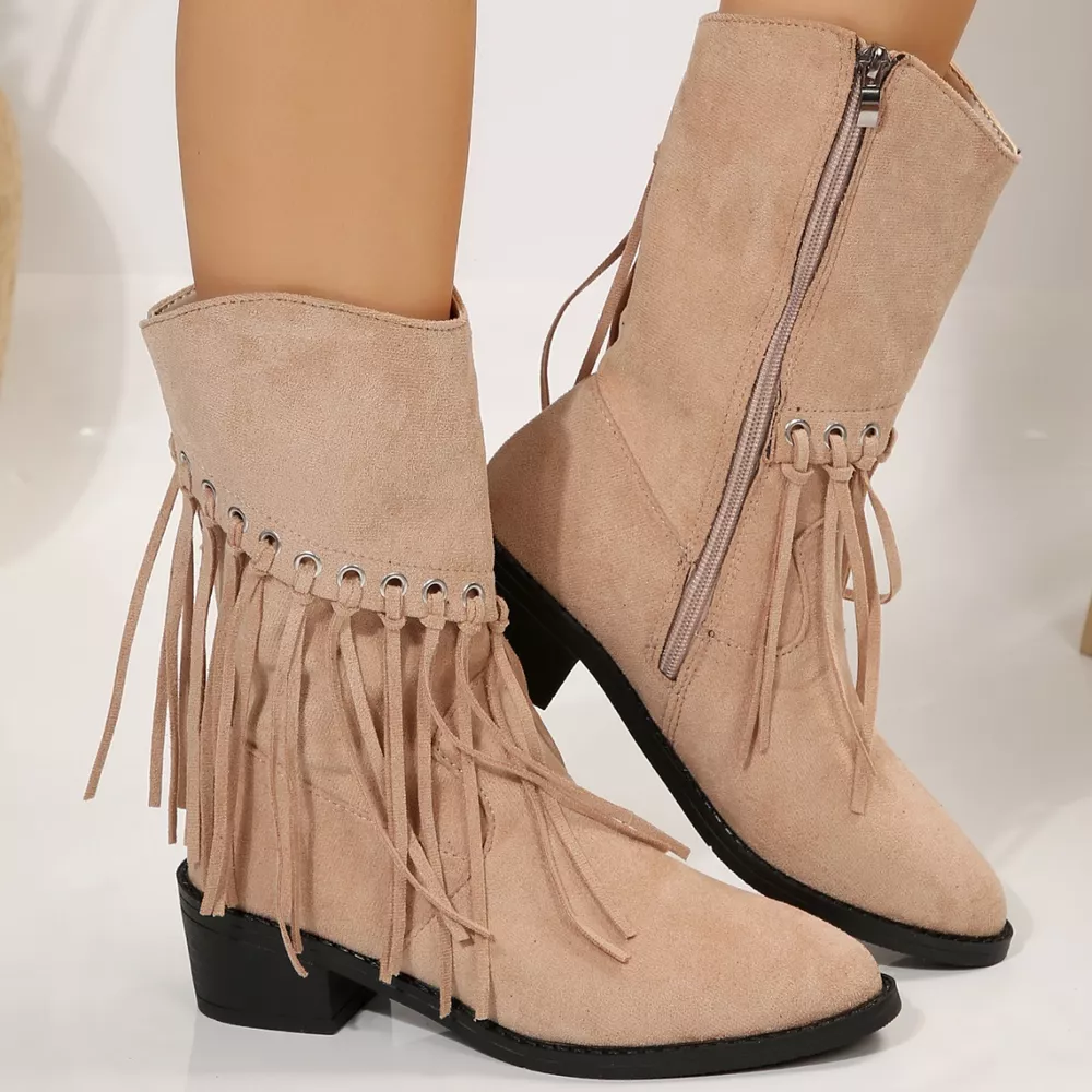 Fringe Western Block Heel Boots, image 16