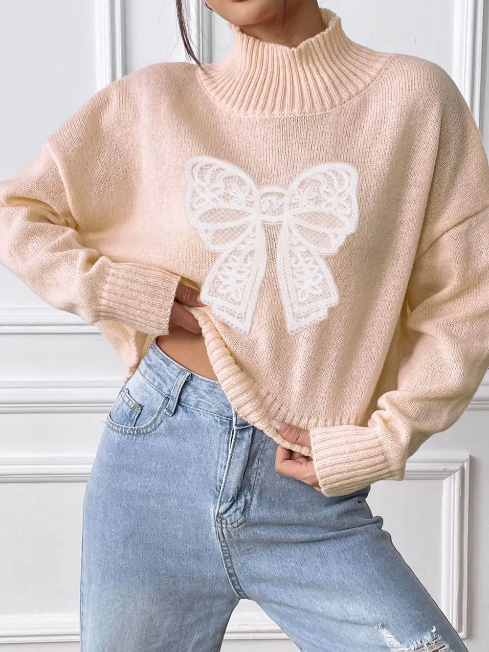 Bow Turtleneck Long Sleeve Sweater, image 15