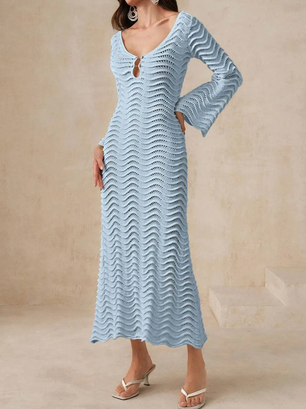 Wave Openwork Crochet Maxi Knit Dress, image 2