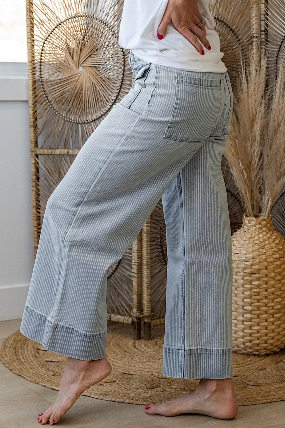 Striped Wide-Leg Cropped Jeans, image 8