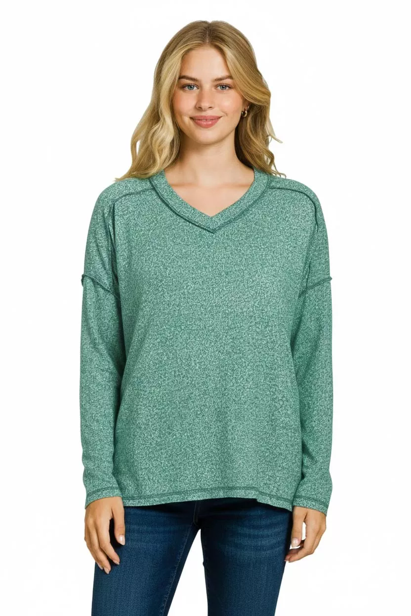 Soft Melange Hacci Exposed Seam Hi-low Tee, image 3