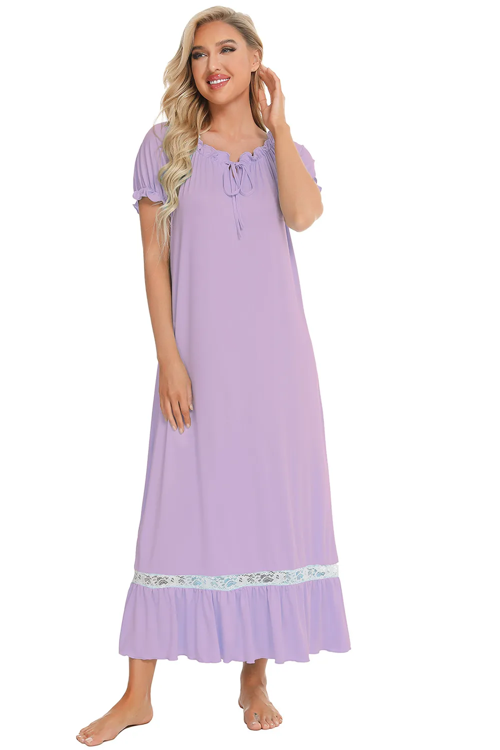 Lace Detail Short Sleeve Lounge Dress, image 32